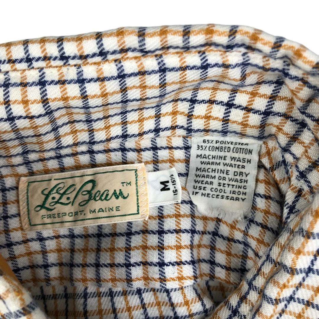 Vintage 1970'S LLBean Light Flannel Check Shirt, Long Sleeve Button-Down, Men's Size Medium, with White Cursive Tag cotton white type Vintage Second Hand
