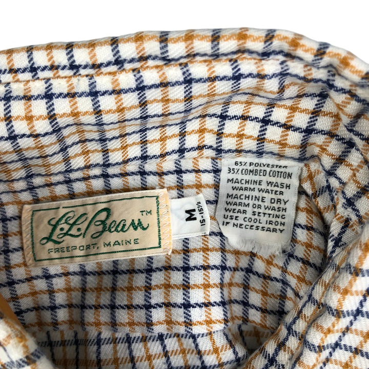 Vintage 1970'S LLBean Light Flannel Check Shirt, Long Sleeve Button-Down, Men's Size Medium, with White Cursive Tag cotton white type Vintage Second Hand