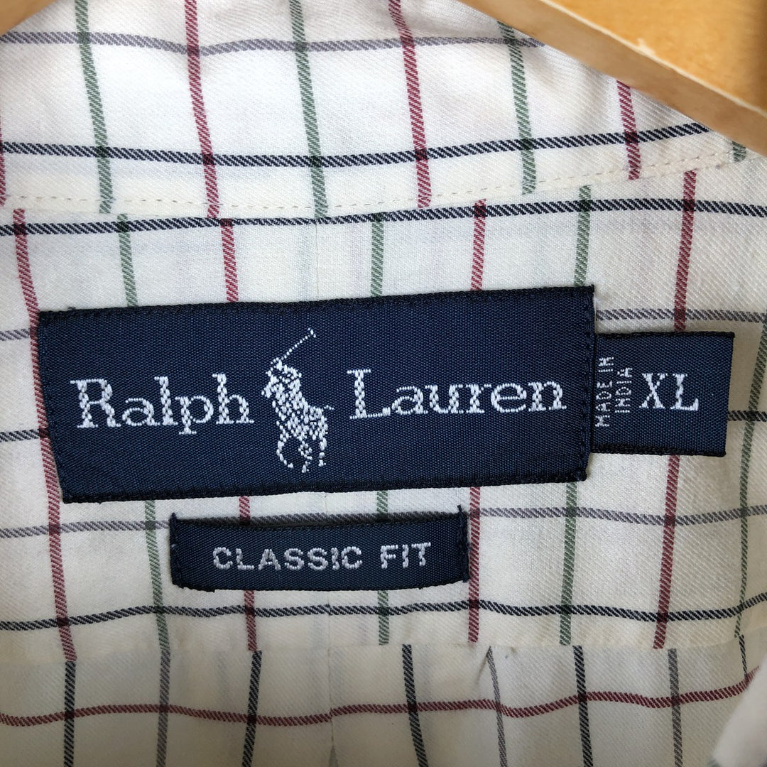 Ralph Lauren Classic Fit Long Sleeve Button Down Check Shirt Men's XL cotton pale white type Vintage Second Hand