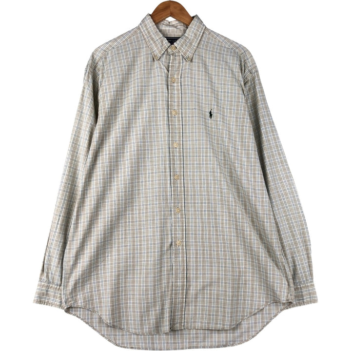 Ralph Lauren POLO SPORT long-sleeved button-down check shirt, men's size L cotton Beige type Vintage Second Hand