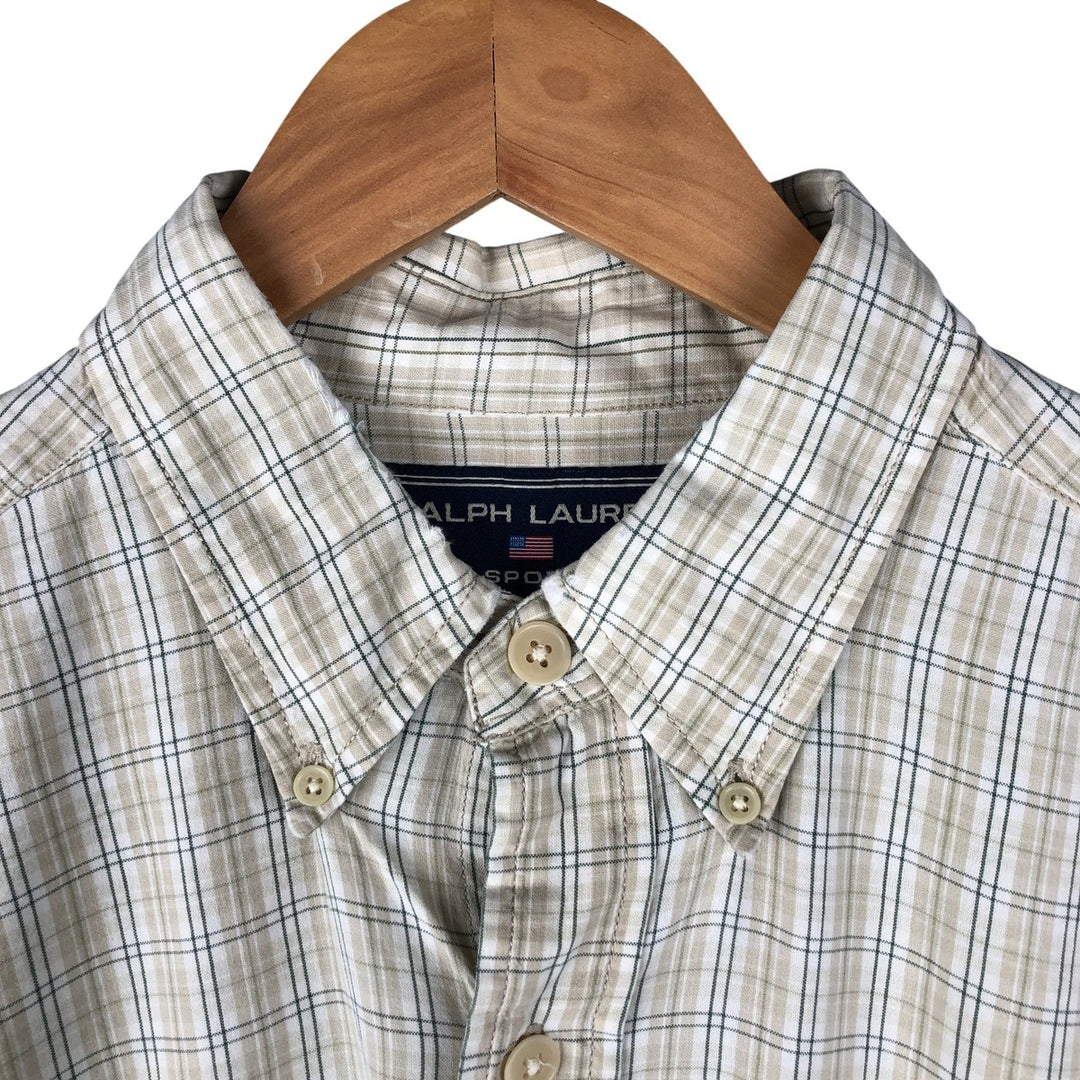 Ralph Lauren POLO SPORT long-sleeved button-down check shirt, men's size L cotton Beige type Vintage Second Hand