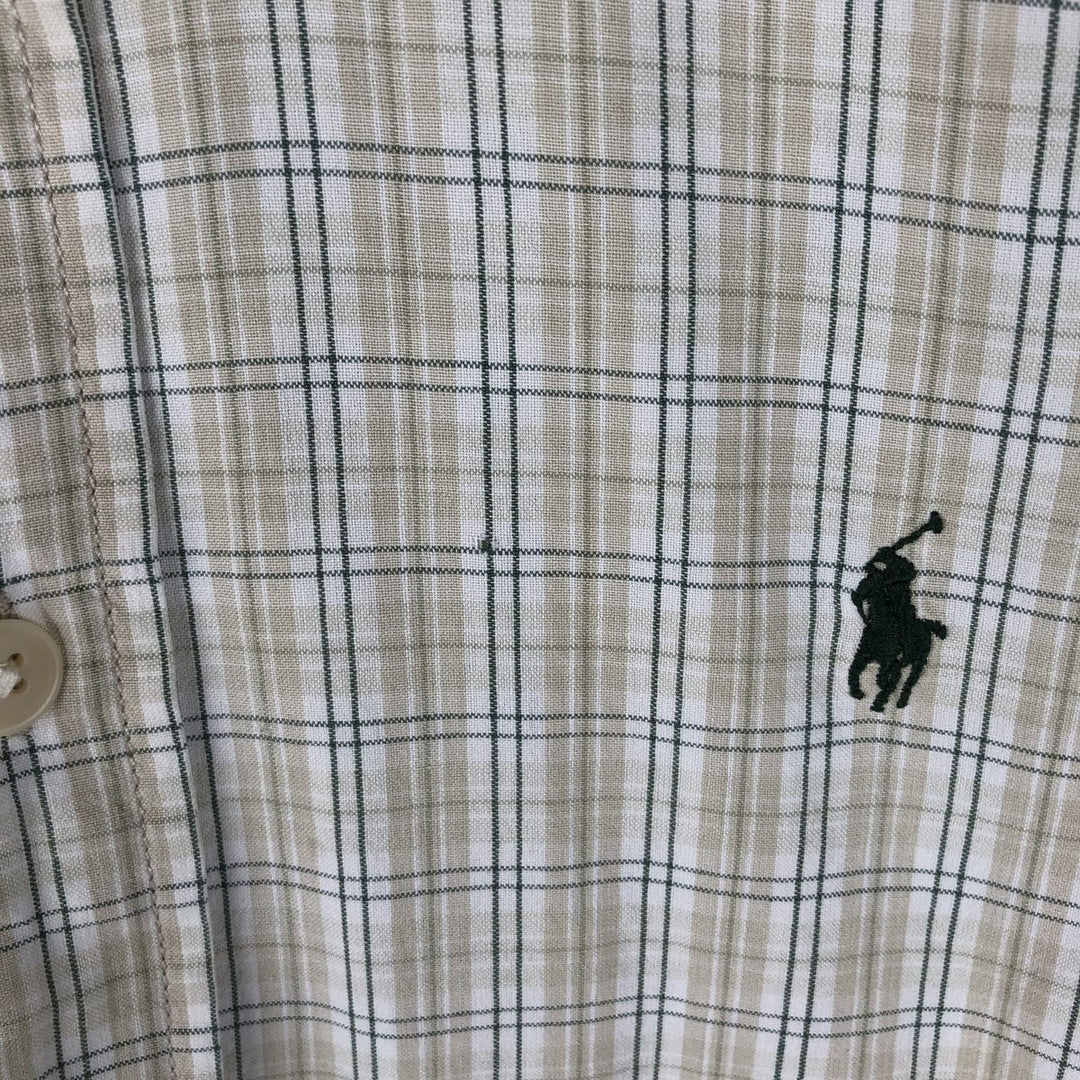 Ralph Lauren POLO SPORT long-sleeved button-down check shirt, men's size L cotton Beige type Vintage Second Hand