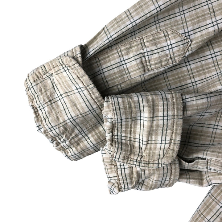 Ralph Lauren POLO SPORT long-sleeved button-down check shirt, men's size L cotton Beige type Vintage Second Hand