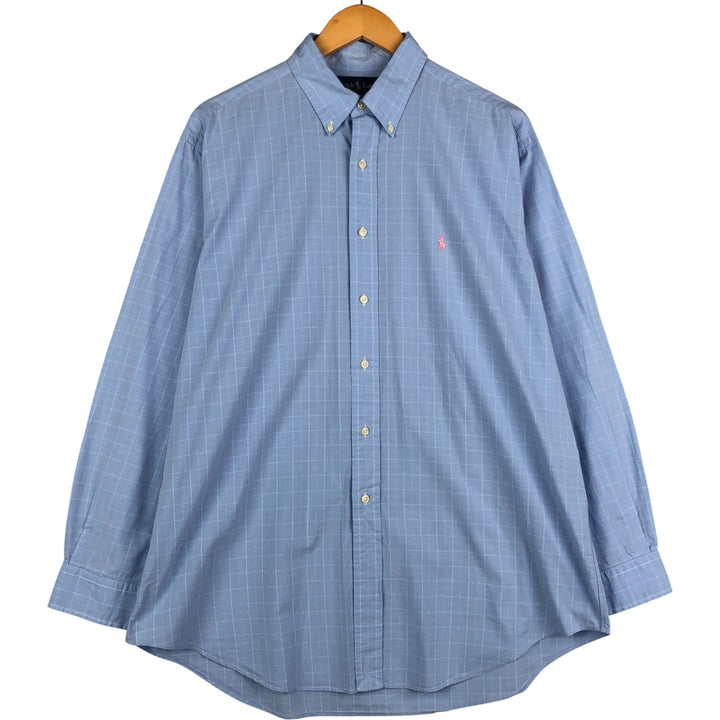 Ralph Lauren YARMOUTH Long Sleeve Button-Down Check Shirt, Men's Size L cotton Blue type light blue Vintage Second Hand