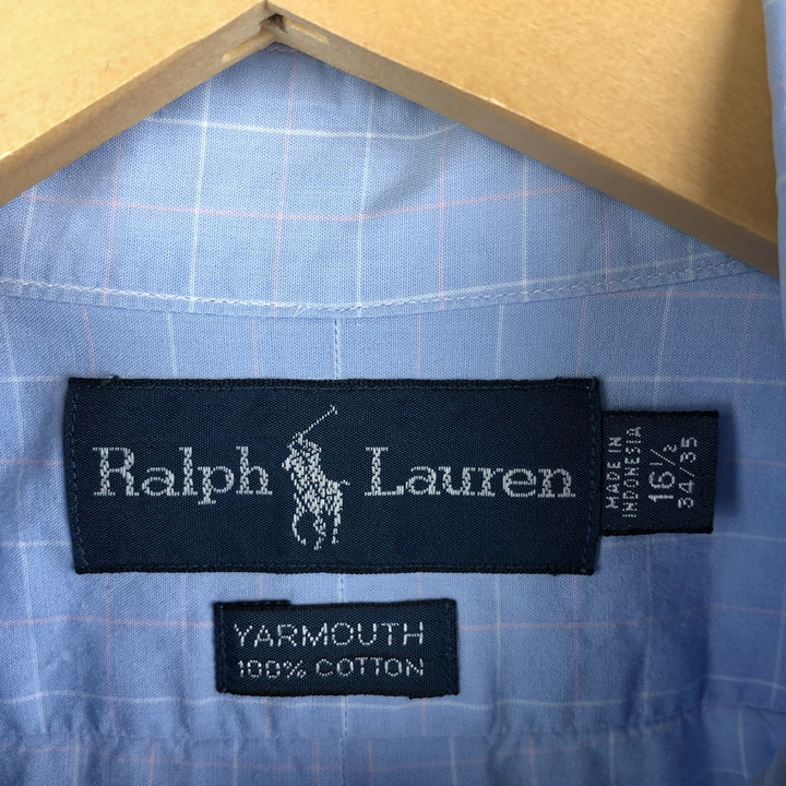 Ralph Lauren YARMOUTH Long Sleeve Button-Down Check Shirt, Men's Size L cotton Blue type light blue Vintage Second Hand