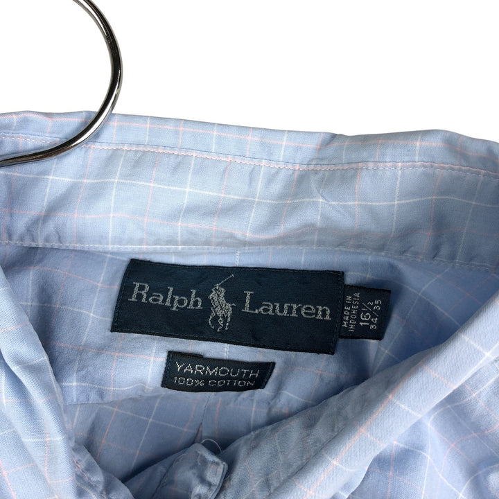 Ralph Lauren YARMOUTH Long Sleeve Button-Down Check Shirt, Men's Size L cotton Blue type light blue Vintage Second Hand