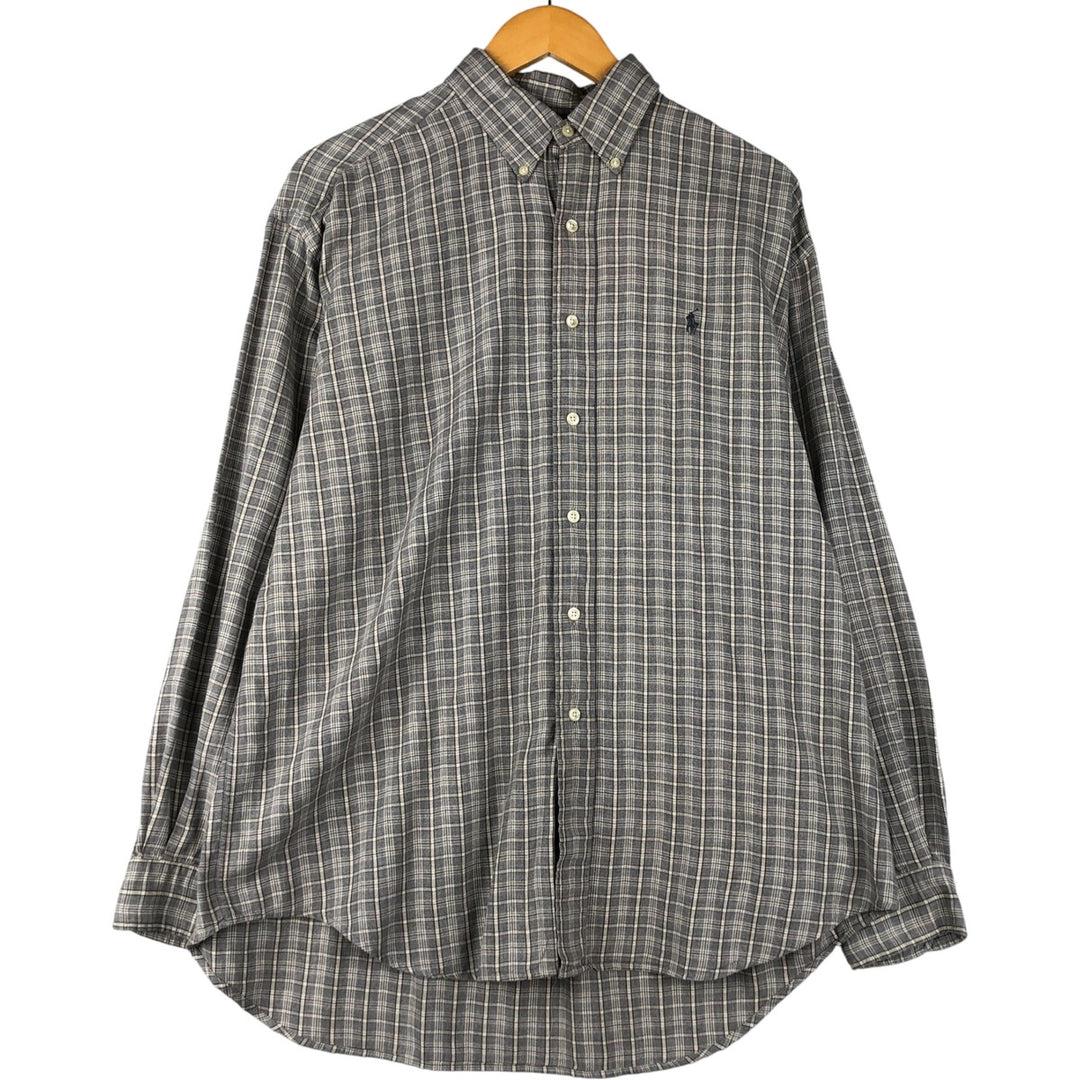 Ralph Lauren BLAIRE long sleeve button down check shirt, men's size L cotton gray type Vintage Second Hand