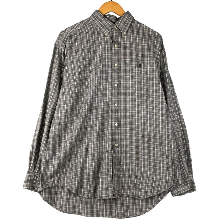 Ralph Lauren BLAIRE long sleeve button down check shirt, men's size L cotton gray type Vintage Second Hand