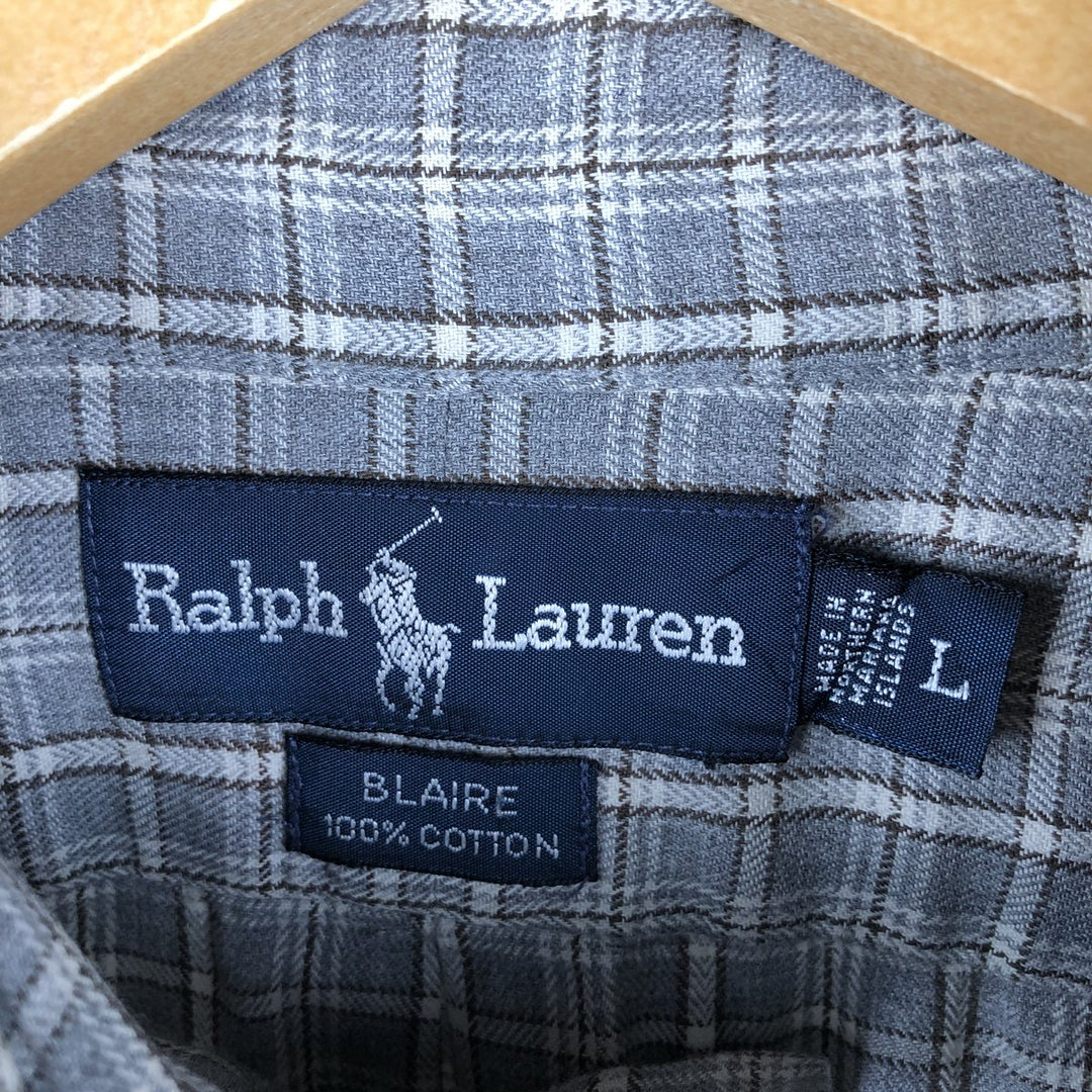 Ralph Lauren BLAIRE long sleeve button down check shirt, men's size L cotton gray type Vintage Second Hand