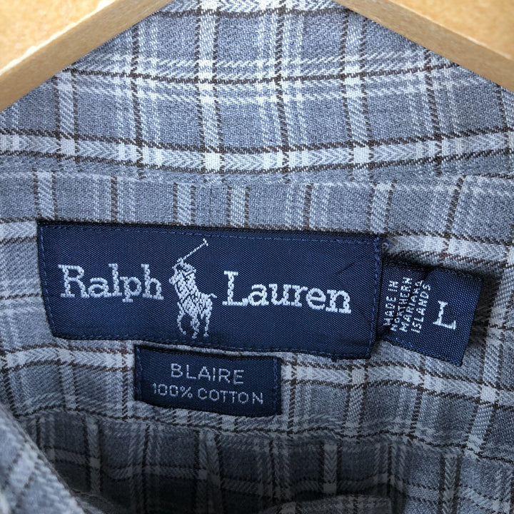 Ralph Lauren BLAIRE long sleeve button down check shirt, men's size L cotton gray type Vintage Second Hand