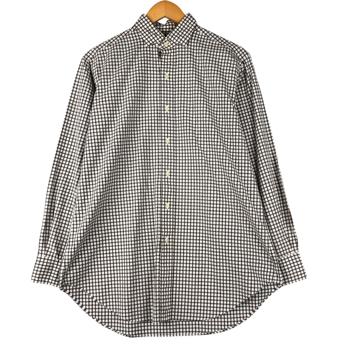 Ralph Lauren POLO by Ralph Lauren ESTATE gingham check wide collar long sleeve check shirt, men's size M cotton brown type Vintage Second Hand