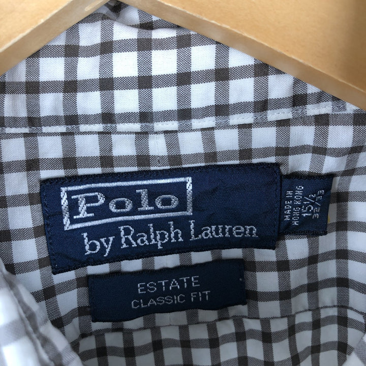 Ralph Lauren POLO by Ralph Lauren ESTATE gingham check wide collar long sleeve check shirt, men's size M cotton brown type Vintage Second Hand