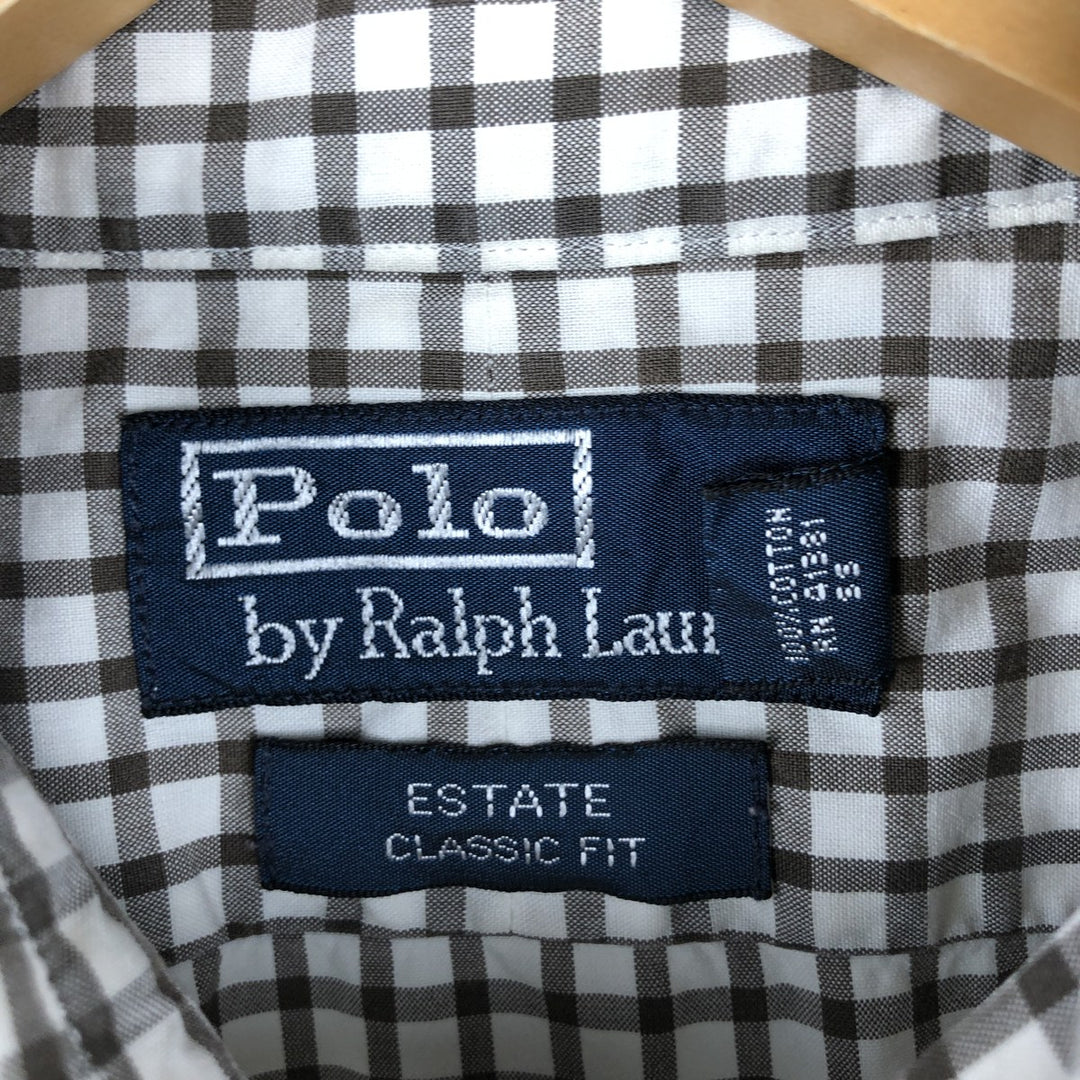 Ralph Lauren POLO by Ralph Lauren ESTATE gingham check wide collar long sleeve check shirt, men's size M cotton brown type Vintage Second Hand