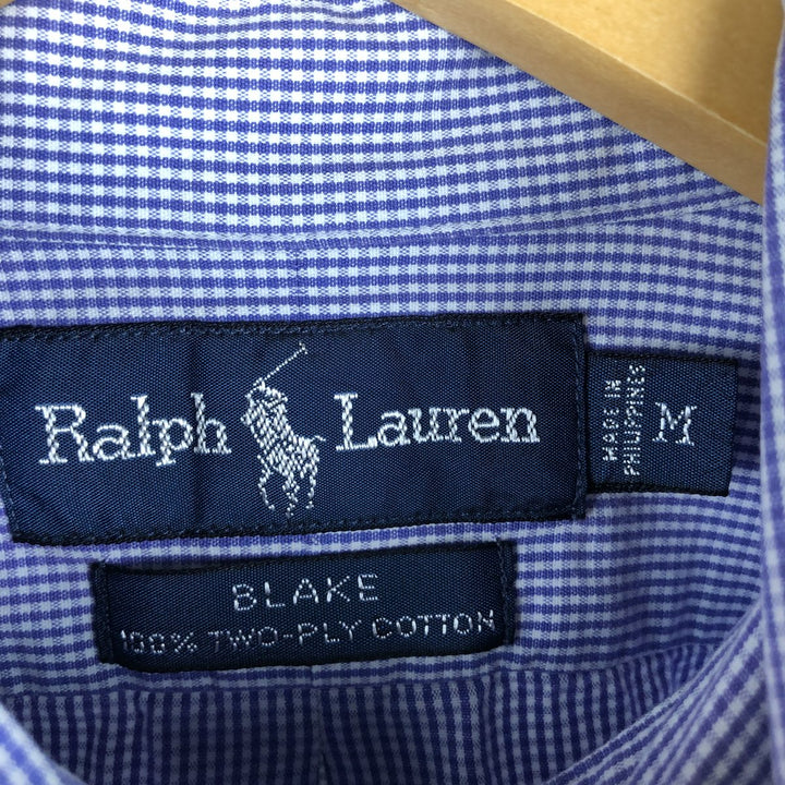 Ralph Lauren BLAKE Gingham Check Long Sleeve Button-Down Check Shirt Men's M cotton white type Vintage Second Hand