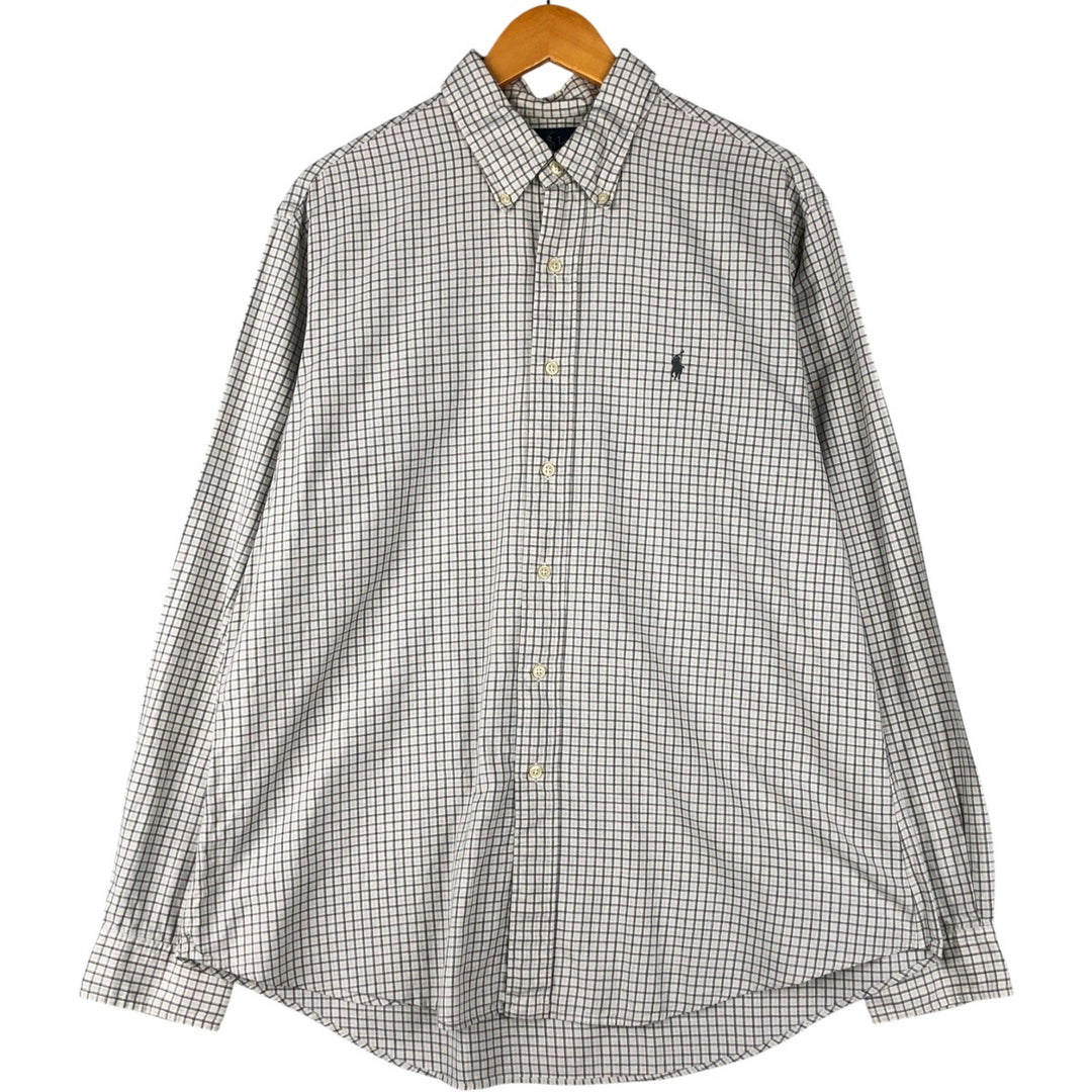 Ralph Lauren CUSTOM FIT long sleeve button down check shirt men's XL size cotton pale white type Vintage Second Hand