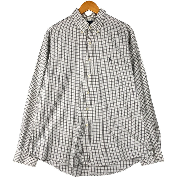 Ralph Lauren CUSTOM FIT long sleeve button down check shirt men's XL size cotton pale white type Vintage Second Hand