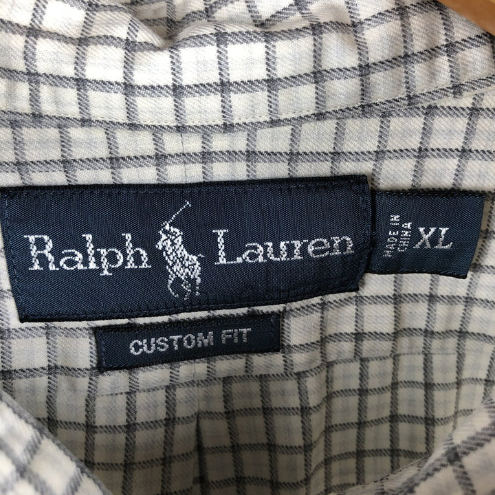 Ralph Lauren CUSTOM FIT long sleeve button down check shirt men's XL size cotton pale white type Vintage Second Hand