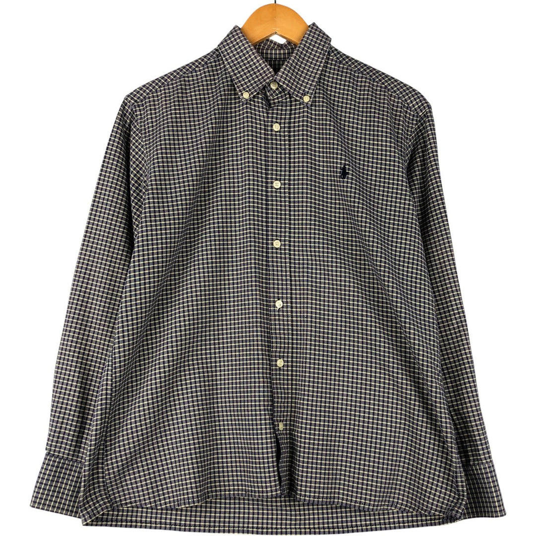 Ralph Lauren CUSTOM FIT long sleeve button down check shirt, men's size L cotton purple type Vintage Second Hand