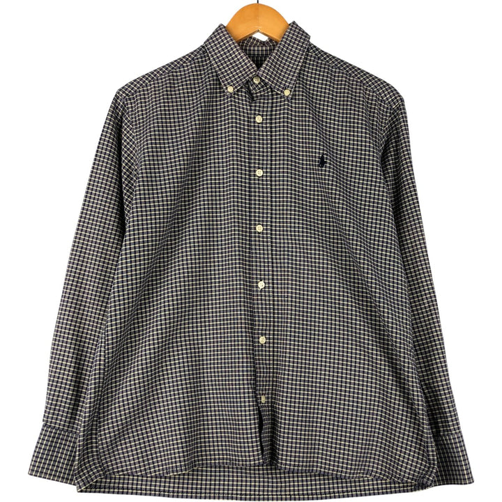 Ralph Lauren CUSTOM FIT long sleeve button down check shirt, men's size L cotton purple type Vintage Second Hand