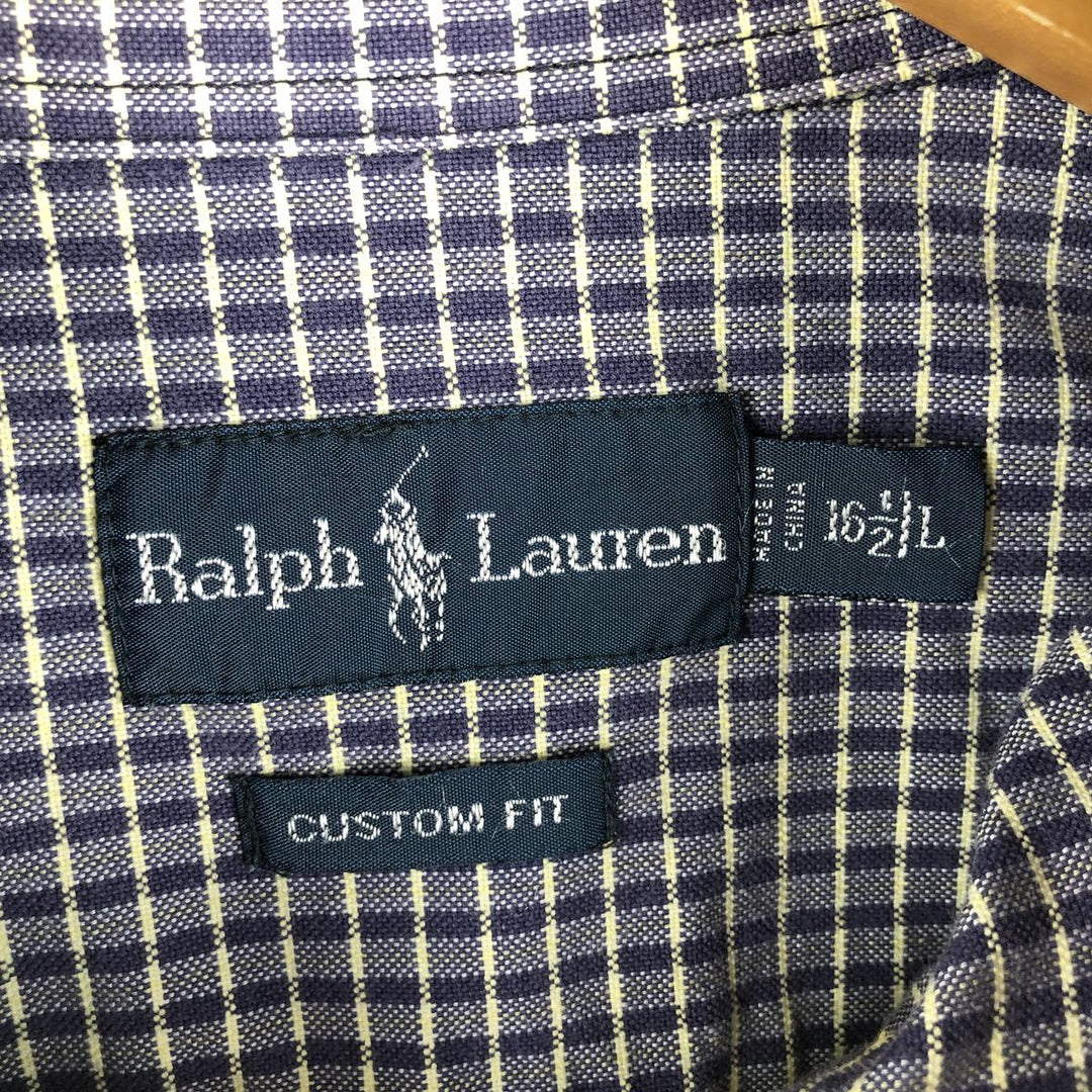 Ralph Lauren CUSTOM FIT long sleeve button down check shirt, men's size L cotton purple type Vintage Second Hand