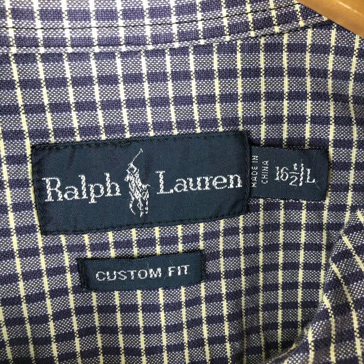 Ralph Lauren CUSTOM FIT long sleeve button down check shirt, men's size L cotton purple type Vintage Second Hand