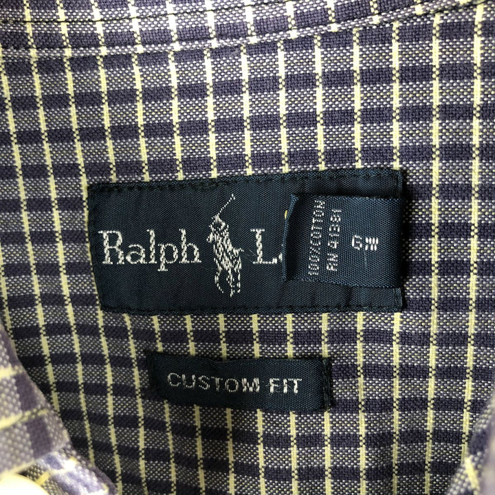 Ralph Lauren CUSTOM FIT long sleeve button down check shirt, men's size L cotton purple type Vintage Second Hand