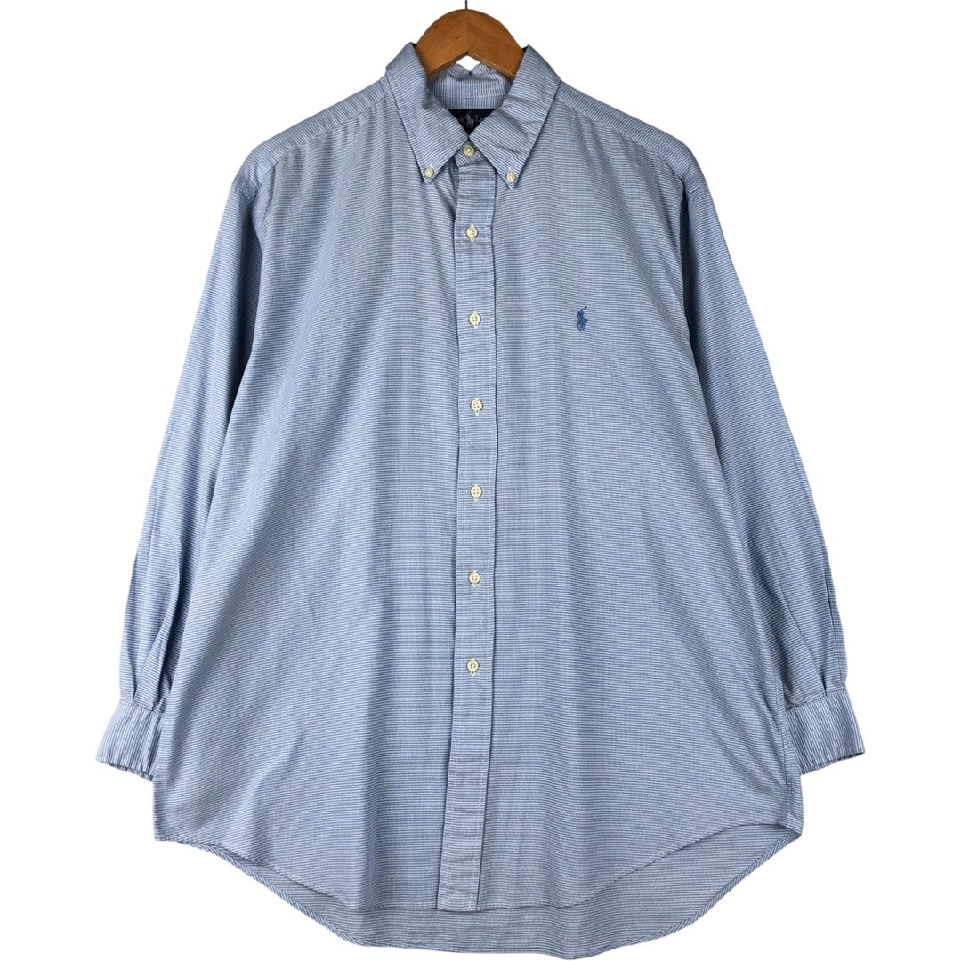 Ralph Lauren YARMOUTH Long Sleeve Button-Down Check Shirt, Men's Size L cotton Blue type light blue Vintage Second Hand