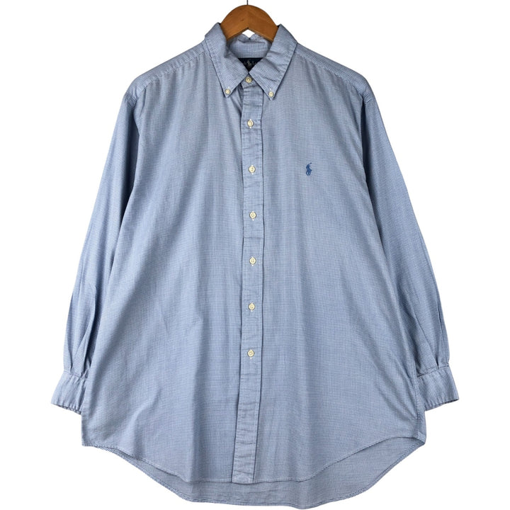 Ralph Lauren YARMOUTH Long Sleeve Button-Down Check Shirt, Men's Size L cotton Blue type light blue Vintage Second Hand