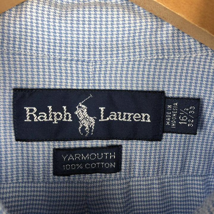 Ralph Lauren YARMOUTH Long Sleeve Button-Down Check Shirt, Men's Size L cotton Blue type light blue Vintage Second Hand