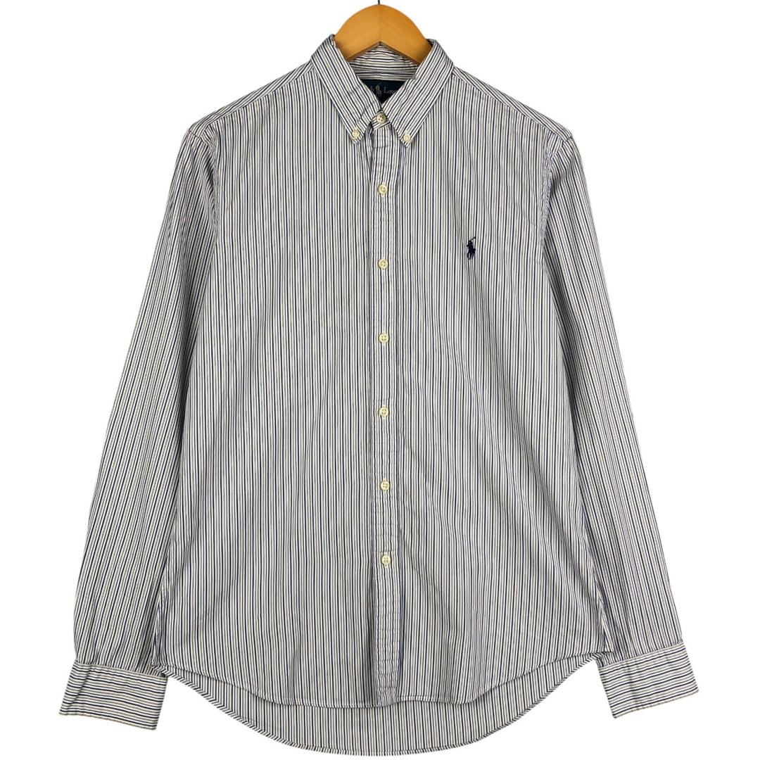 Ralph Lauren Slim Fit Long Sleeve Button-Down Striped Shirt, Men's Size Medium cotton white type Vintage Second Hand