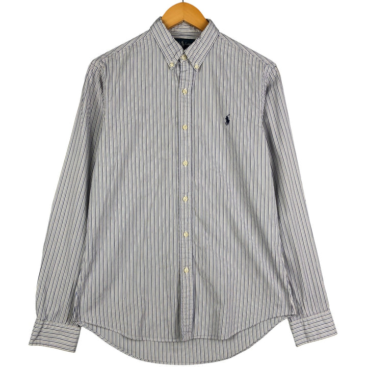 Ralph Lauren Slim Fit Long Sleeve Button-Down Striped Shirt, Men's Size Medium cotton white type Vintage Second Hand