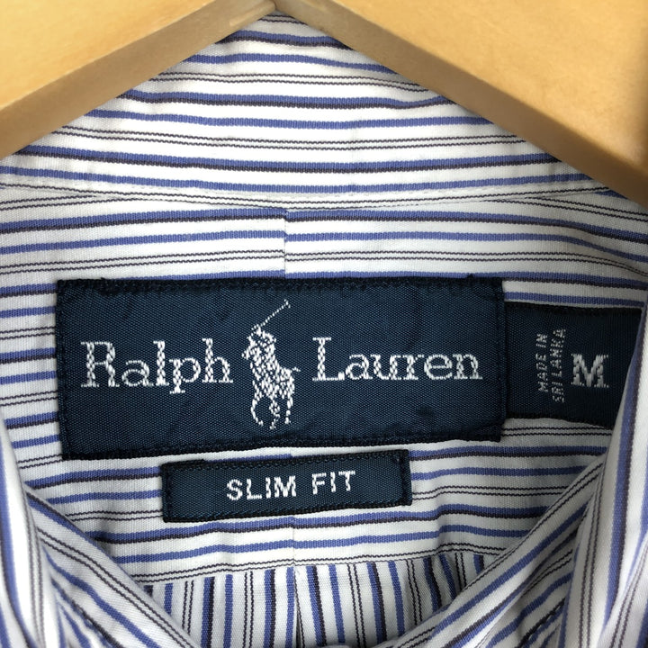 Ralph Lauren Slim Fit Long Sleeve Button-Down Striped Shirt, Men's Size Medium cotton white type Vintage Second Hand