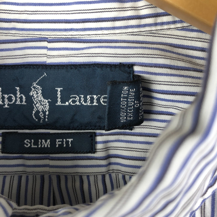 Ralph Lauren Slim Fit Long Sleeve Button-Down Striped Shirt, Men's Size Medium cotton white type Vintage Second Hand