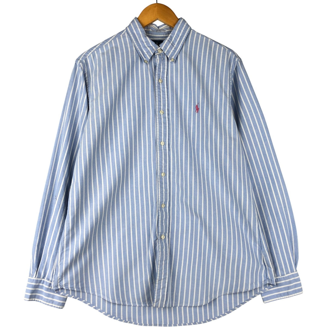 Ralph Lauren CUSTOM FIT long sleeve button down striped shirt men's size L cotton Blue type light blue Vintage Second Hand