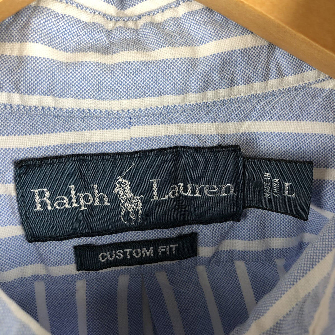 Ralph Lauren CUSTOM FIT long sleeve button down striped shirt men's size L cotton Blue type light blue Vintage Second Hand