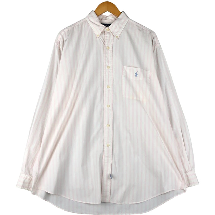Ralph Lauren long sleeve button down striped shirt, men's XL size cotton pink type Vintage Second Hand