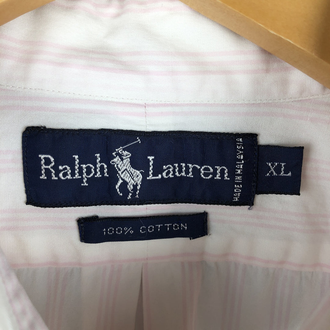 Ralph Lauren long sleeve button down striped shirt, men's XL size cotton pink type Vintage Second Hand