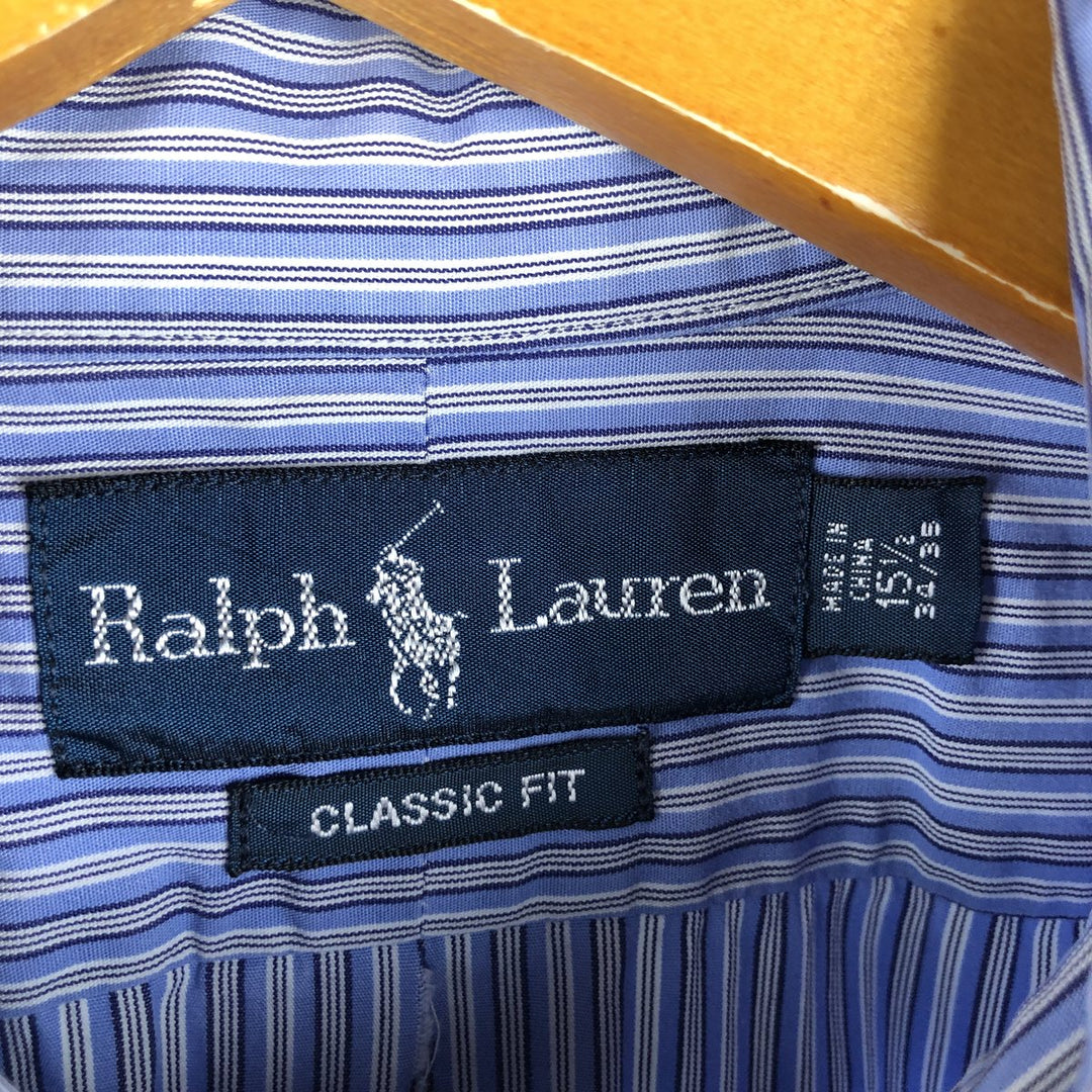 Ralph Lauren Classic Fit Long Sleeve Button Down Striped Shirt, Men's M cotton blue type Vintage Second Hand