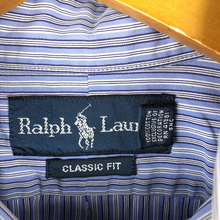 Ralph Lauren Classic Fit Long Sleeve Button Down Striped Shirt, Men's M cotton blue type Vintage Second Hand