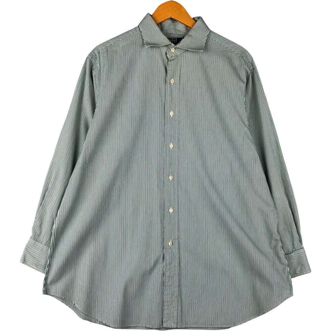 POLO by Ralph Lauren REGENT CLASSIC FIT long-sleeved wide-collar striped shirt, men's size XL cotton navy blue type Vintage Second Hand