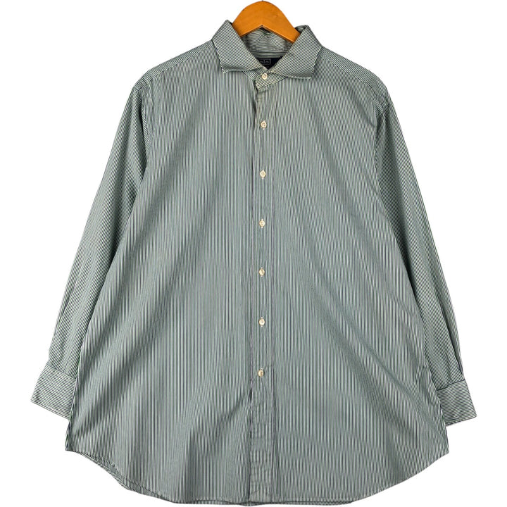 POLO by Ralph Lauren REGENT CLASSIC FIT long-sleeved wide-collar striped shirt, men's size XL cotton navy blue type Vintage Second Hand