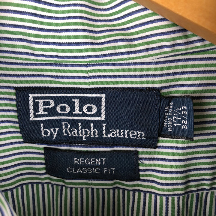 POLO by Ralph Lauren REGENT CLASSIC FIT long-sleeved wide-collar striped shirt, men's size XL cotton navy blue type Vintage Second Hand