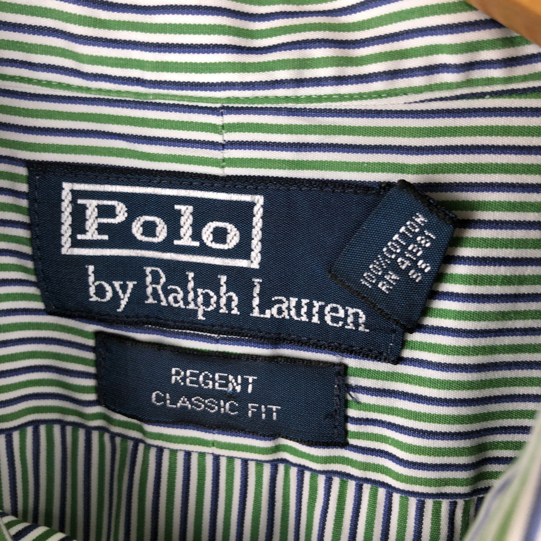 POLO by Ralph Lauren REGENT CLASSIC FIT long-sleeved wide-collar striped shirt, men's size XL cotton navy blue type Vintage Second Hand