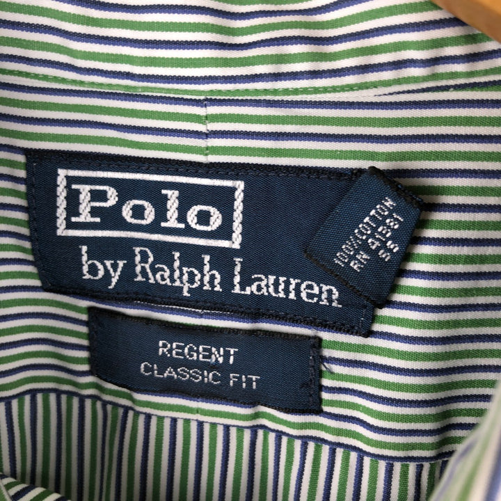 POLO by Ralph Lauren REGENT CLASSIC FIT long-sleeved wide-collar striped shirt, men's size XL cotton navy blue type Vintage Second Hand