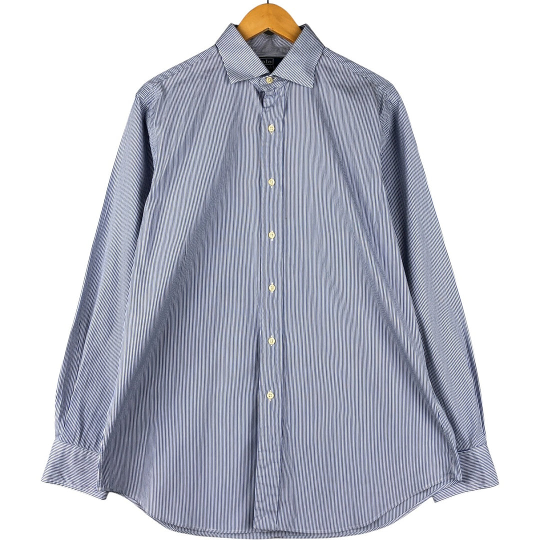 Ralph Lauren POLO by Ralph Lauren REGENT CLASSIC FIT long-sleeved wide-collar striped shirt, men's size L cotton blue type Vintage Second Hand