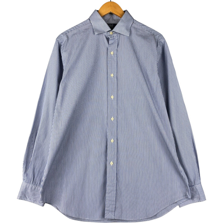 Ralph Lauren POLO by Ralph Lauren REGENT CLASSIC FIT long-sleeved wide-collar striped shirt, men's size L cotton blue type Vintage Second Hand