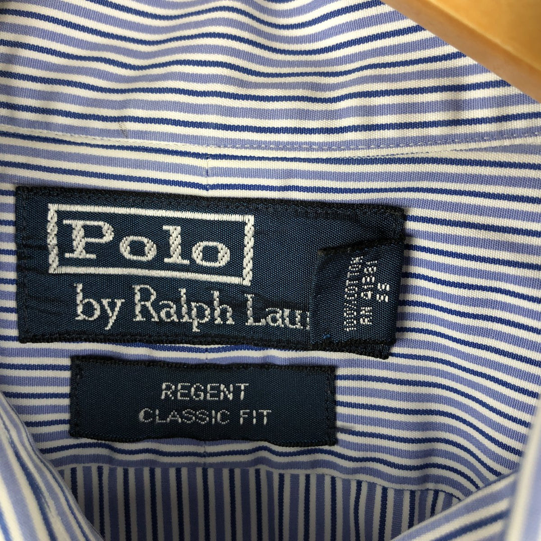 Ralph Lauren POLO by Ralph Lauren REGENT CLASSIC FIT long-sleeved wide-collar striped shirt, men's size L cotton blue type Vintage Second Hand