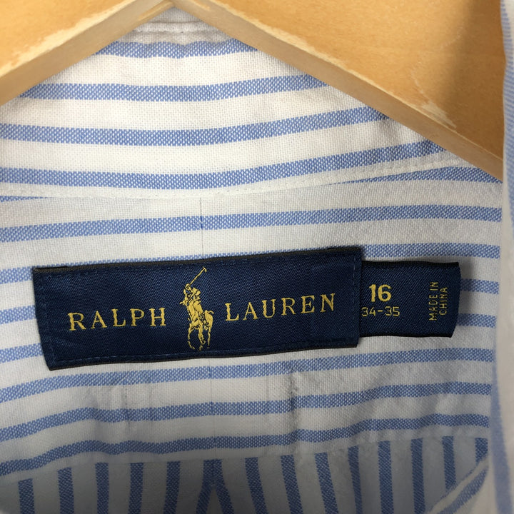 Ralph Lauren long sleeve button down striped shirt, men's size L cotton Blue type light blue Vintage Second Hand
