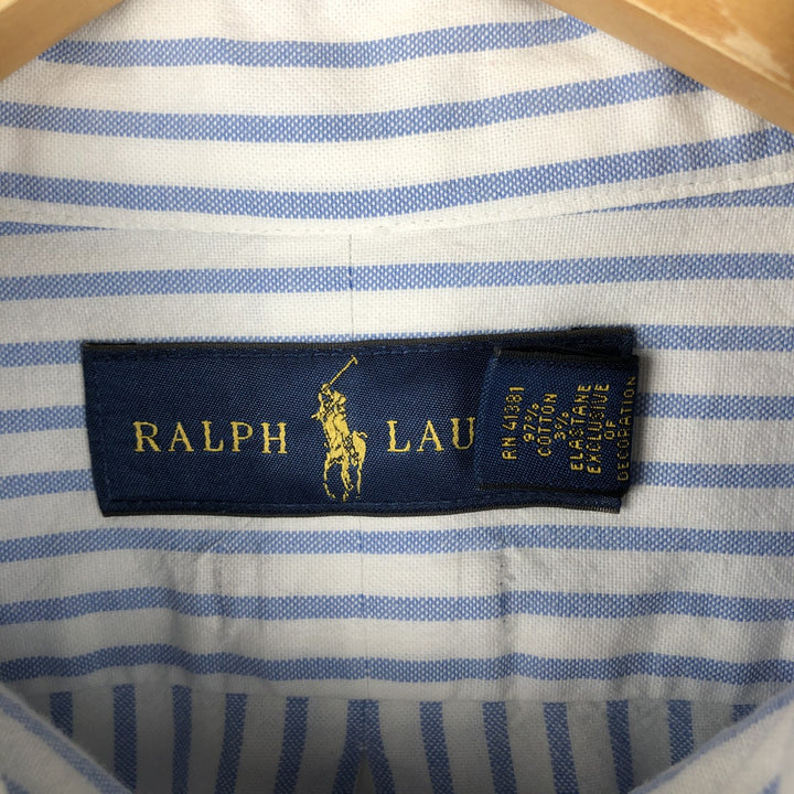 Ralph Lauren long sleeve button down striped shirt, men's size L cotton Blue type light blue Vintage Second Hand