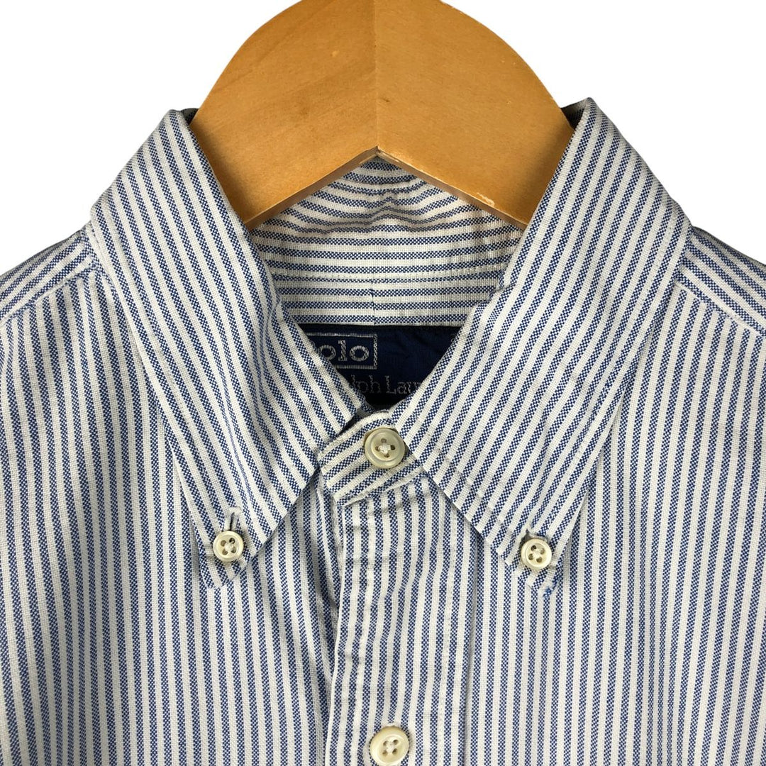 Ralph Lauren POLO by Ralph Lauren long-sleeved button-down striped shirt, made in Canada, men's size M cotton blue type Vintage Second Hand